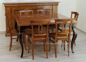 Tavolo da pranzo quadrato in legno con prolunghe estraibili finitura bicolore